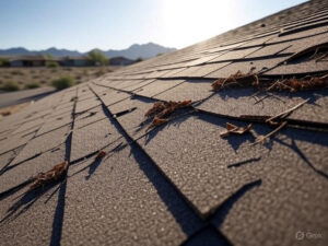 Professional applying roof maintenance products AZ: heat-resistant coatings, sealants, cleaners on desert roof for Arizona roof care against UV, heat, monsoons.